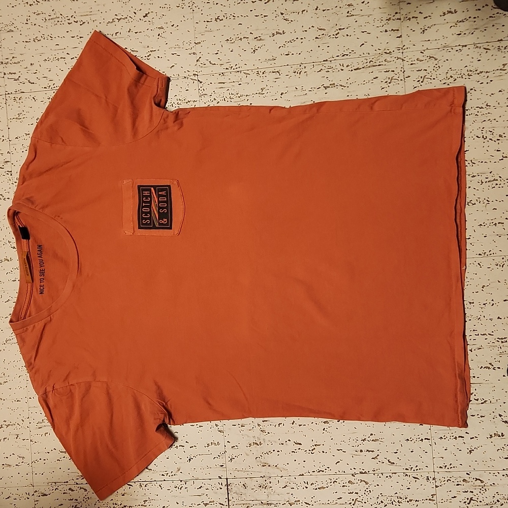 Scotch And Soda Pink Spellout Logo Pocket Crewneck T-Shirt